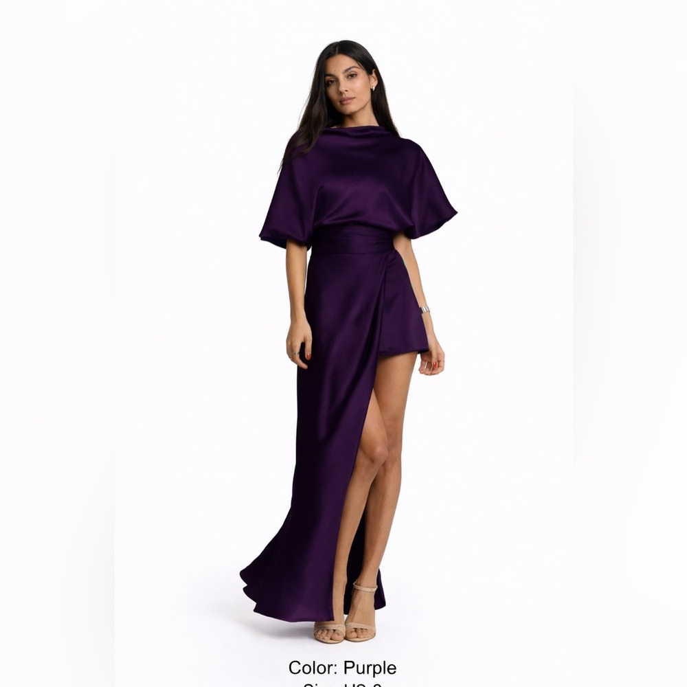 Fiore Satin Romper Gown — European Designer (Deep Purple, Size 8)